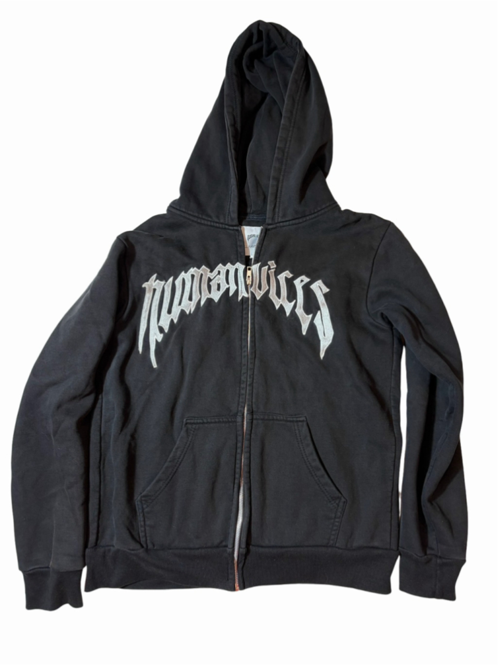 Human Vices Gothic Logo Zip Hoodie S Washed Black Y2K Streetwear Grunge